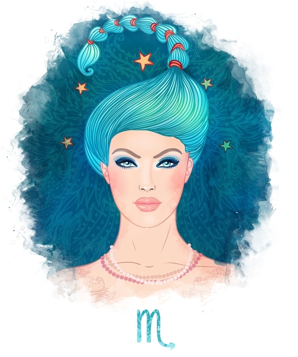 Illustration of Scorpio zodiac sign as a beautiful girl