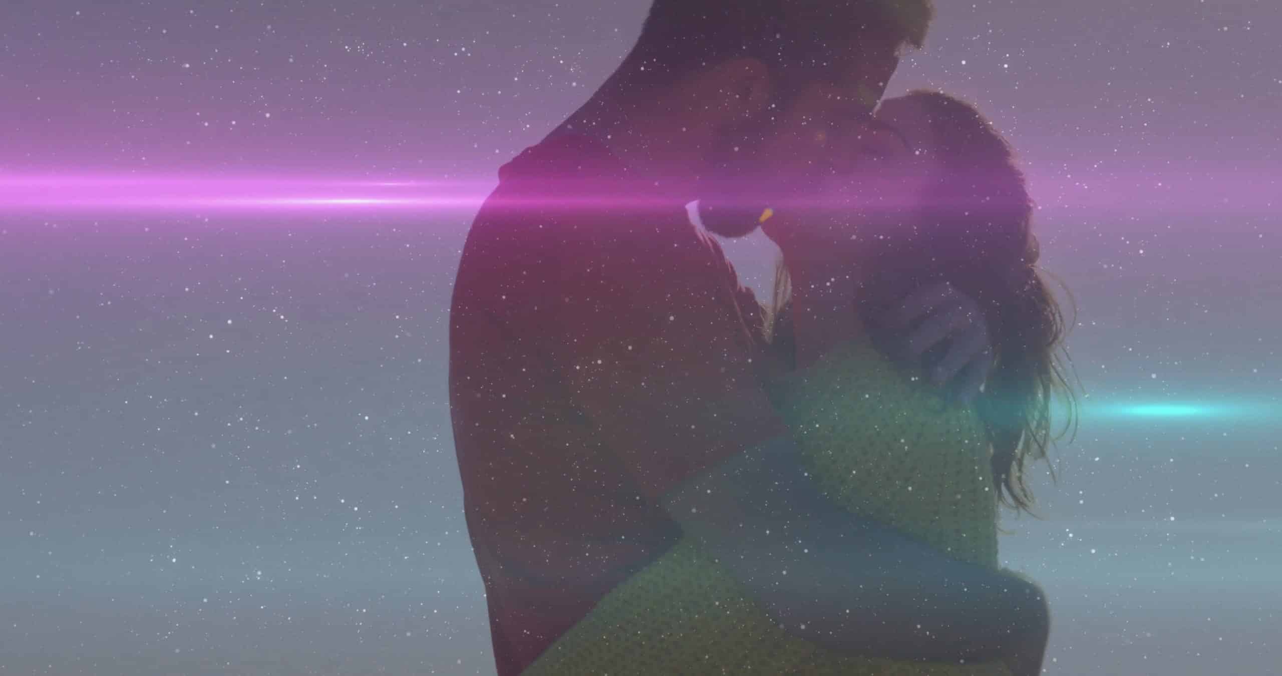 Silhouetted,Couple,Sharing,Tender,Kiss,Under,Starry,Night,Sky,,With